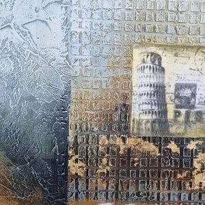 Cuadro Decorativo Abstracto con Relieve y Torre de Pisa (90x90cm) - imagen 3