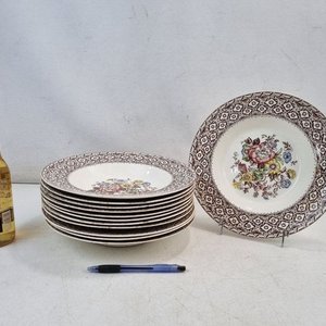 Set de 12 Platos Hondos "Harvard Empire" Loza Inglesa Diseño Floral (25cm) - imagen 2