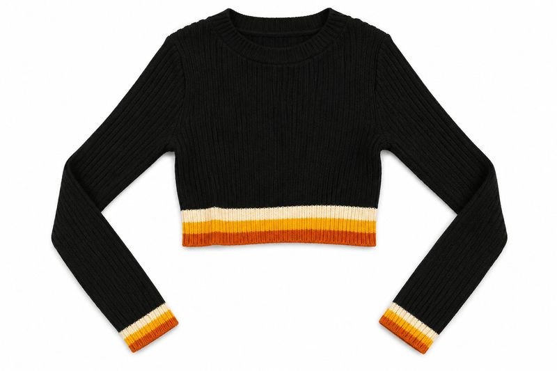 Buzo Crop Top Tejido Negro con Rayas Talle S