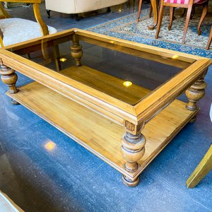 Mesa de Centro de Madera con Tapa de Vidrio y Estante Inferior - imagen 1
