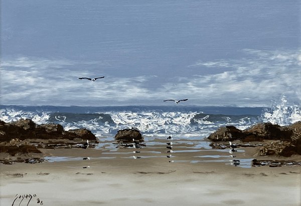 Oleo "Playa" de Adolfo Sayago - 23 x 32 cm - imagen 1