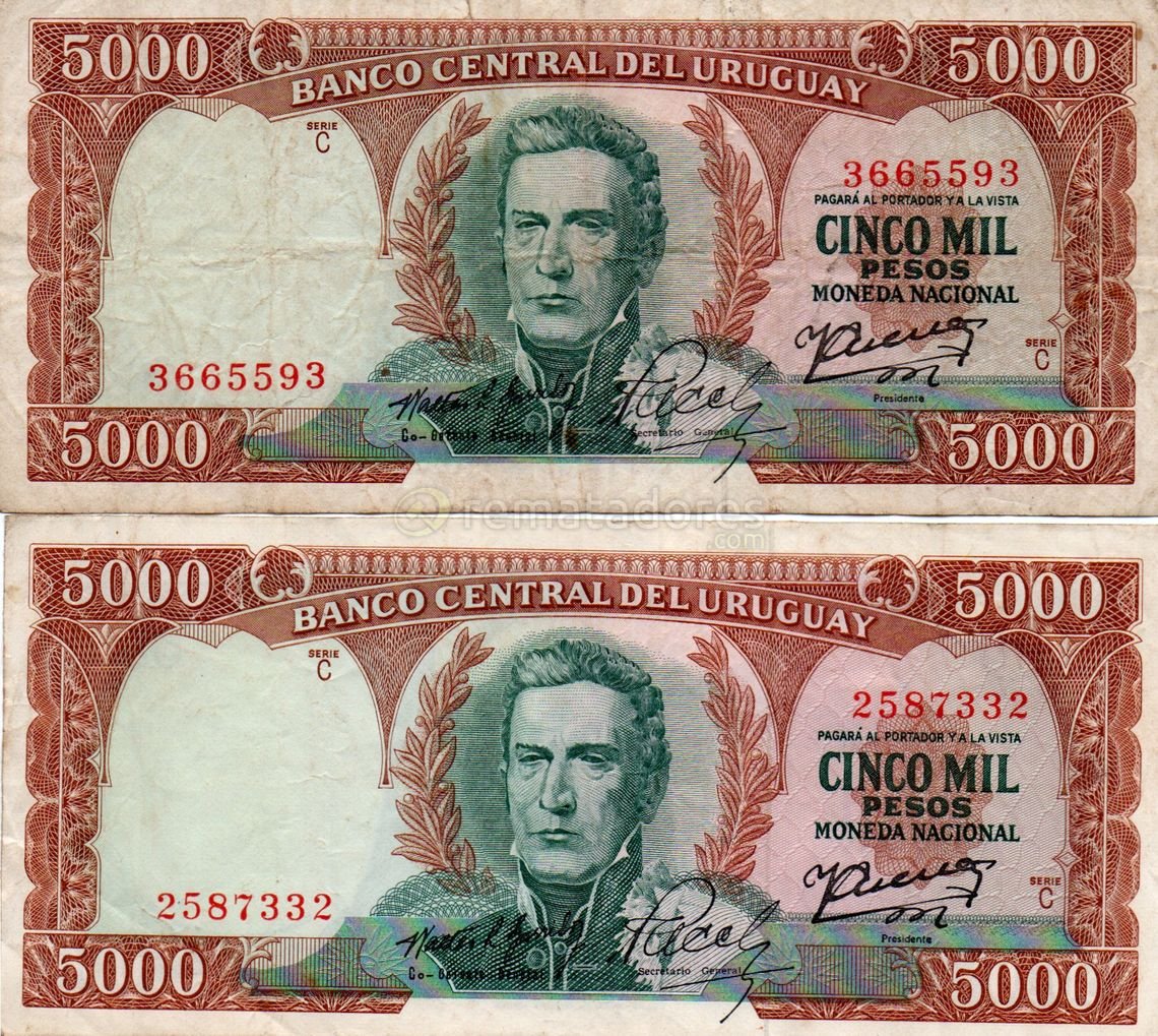 Billetes Uruguayos de 5000 Pesos Serie C (2 unidades)
