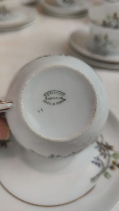 Juego de café y servicio en porcelana SCHIMIDT - Set de té blanco con diseño floral - imagen 5