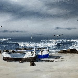 Oleo "Playa" de Adolfo Sayago, 33 x 54 cm - imagen 1