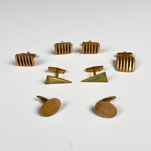 Cuatro Pares de Gemelos Dorados con Diseño Rayado y Geométrico - imagen 2
