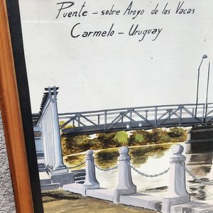 Pintura "Puente sobre Arroyo de las Vacas" - Carmelo, Uruguay - Firmada Geymonat - imagen 2