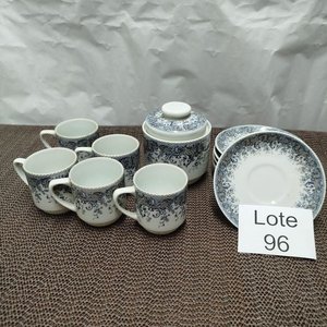 Juego de Café de Porcelana Blanca con Diseño Azul - imagen 1