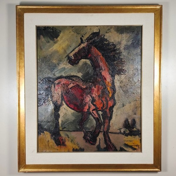 Óleo sobre lienzo "Escena Ecuestre" de Alfredo Blengio, firmado - imagen 1