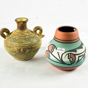 Dos piezas en cerámica, multicolor de 14 cm  y beige asas laterales de 15 cm (cascado) - imagen 1