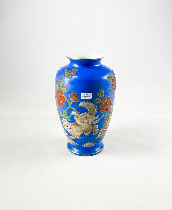 Vaso en porcelana oriental azul floral de 28 cm