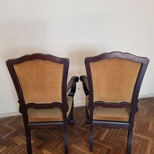 Par de Sillones Antiguos Estilo Chippendale en Madera Noble Tapizados en Pana Ocre - imagen 5
