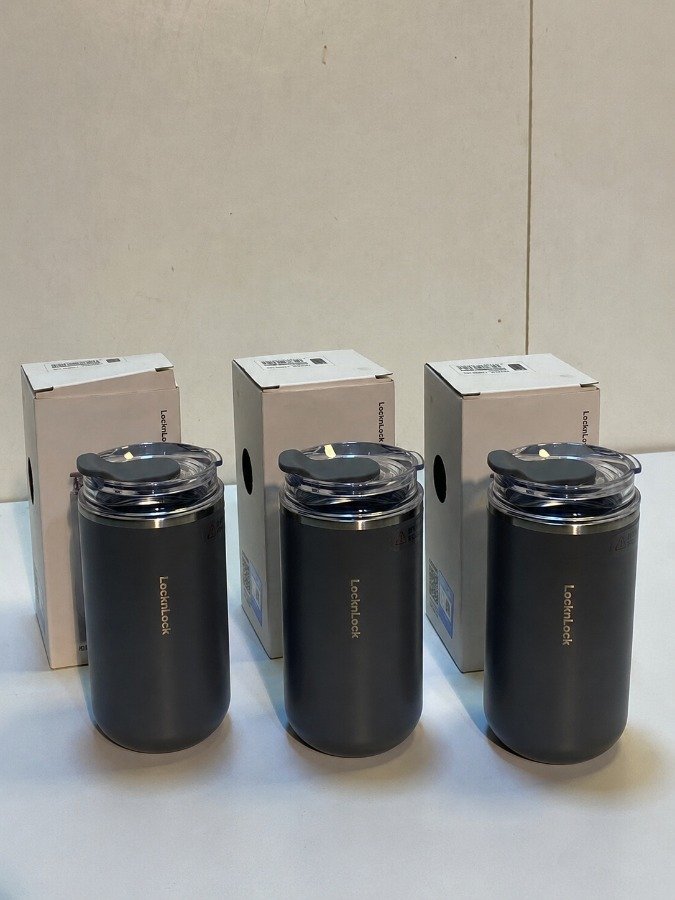 3 Vasos Térmicos LocknLock 350 ml Gris Oscuro con Tapa