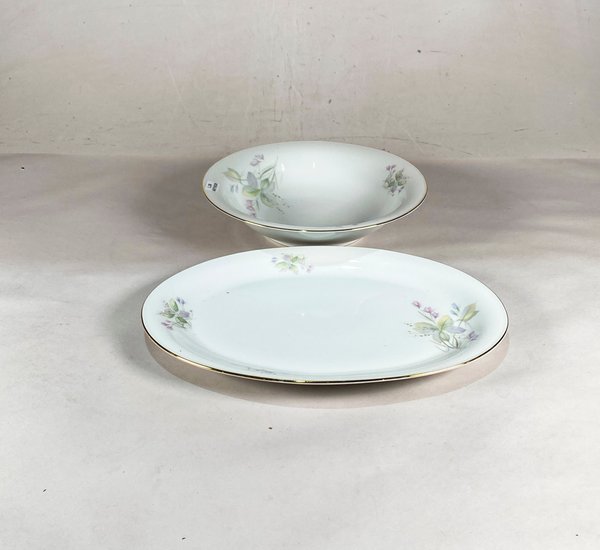 Dos Fuentes "Bavaria" Porcelana Decorado Floral Guarda Dorada - imagen 1