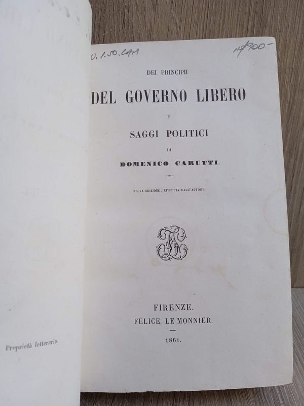 Libro antiguo en italiano de 1861 - Ensayos políticos de Domenico Carutti - imagen 2