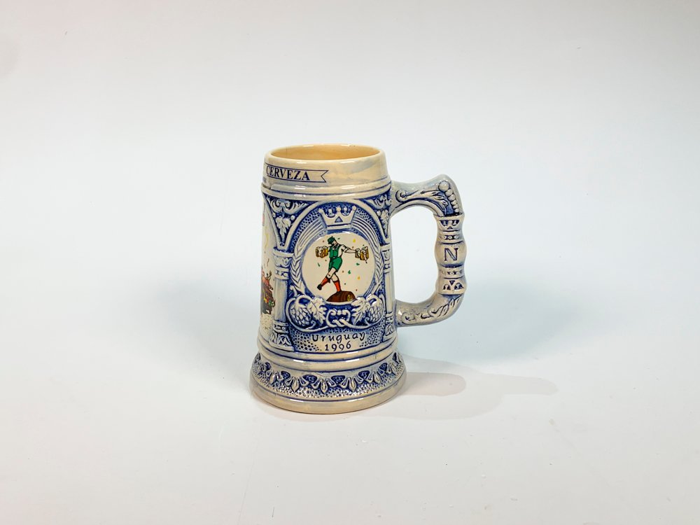 Jarra Cervecera Loza Azul y Blanca "Semana de la Cerveza 31" 1996 con Fisura