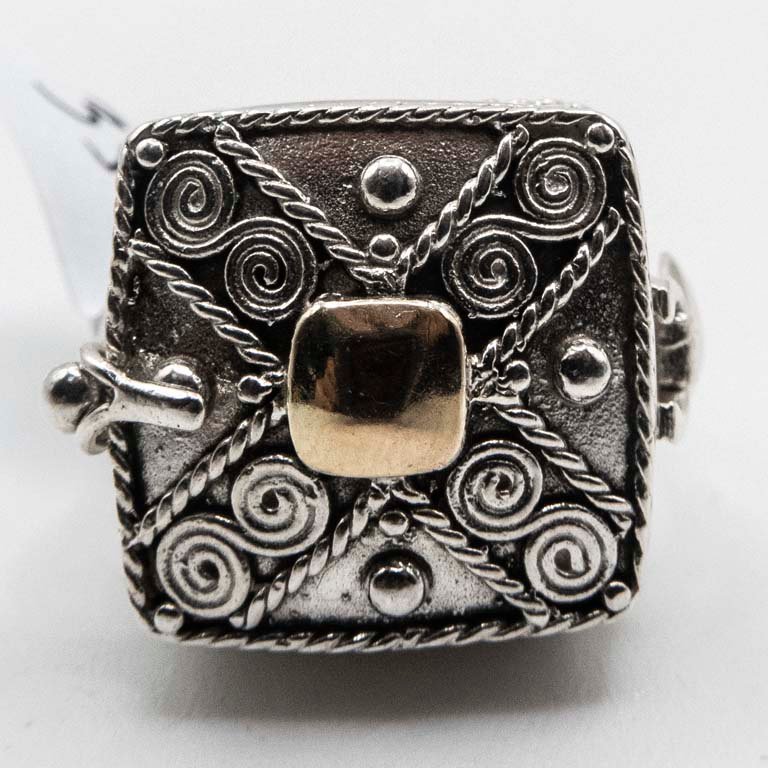 Anillo Antiguo de Plata con Detalle Dorado - Porta Rapé