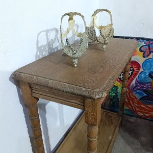 Mesa de Arrimo Recibidor Roble Macizo con Estante Inferior - imagen 4