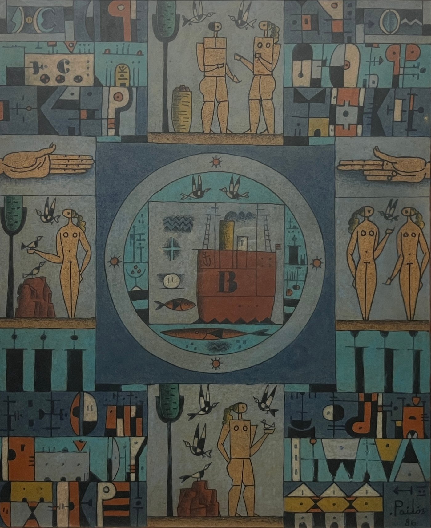 Obra "Constructivo Azul" de Manuel Pailos - Encuástica 56 x 46 cm