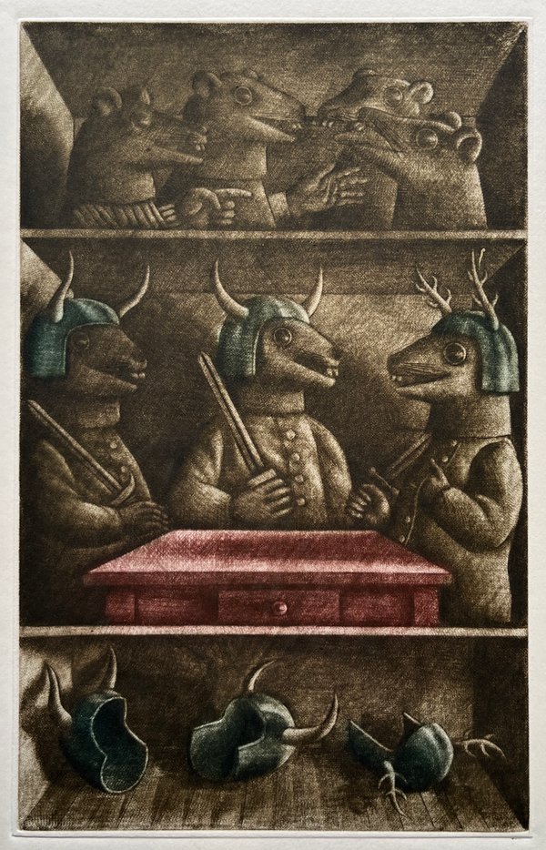 Grabado "Los ratones y las comadrejas" de Luis Alberto Solari - Edición 155/200 - imagen 1