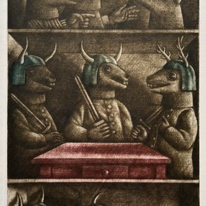 Lote siguiente: Grabado "Los ratones y las comadrejas" de Luis Alberto Solari - Edición 155/200