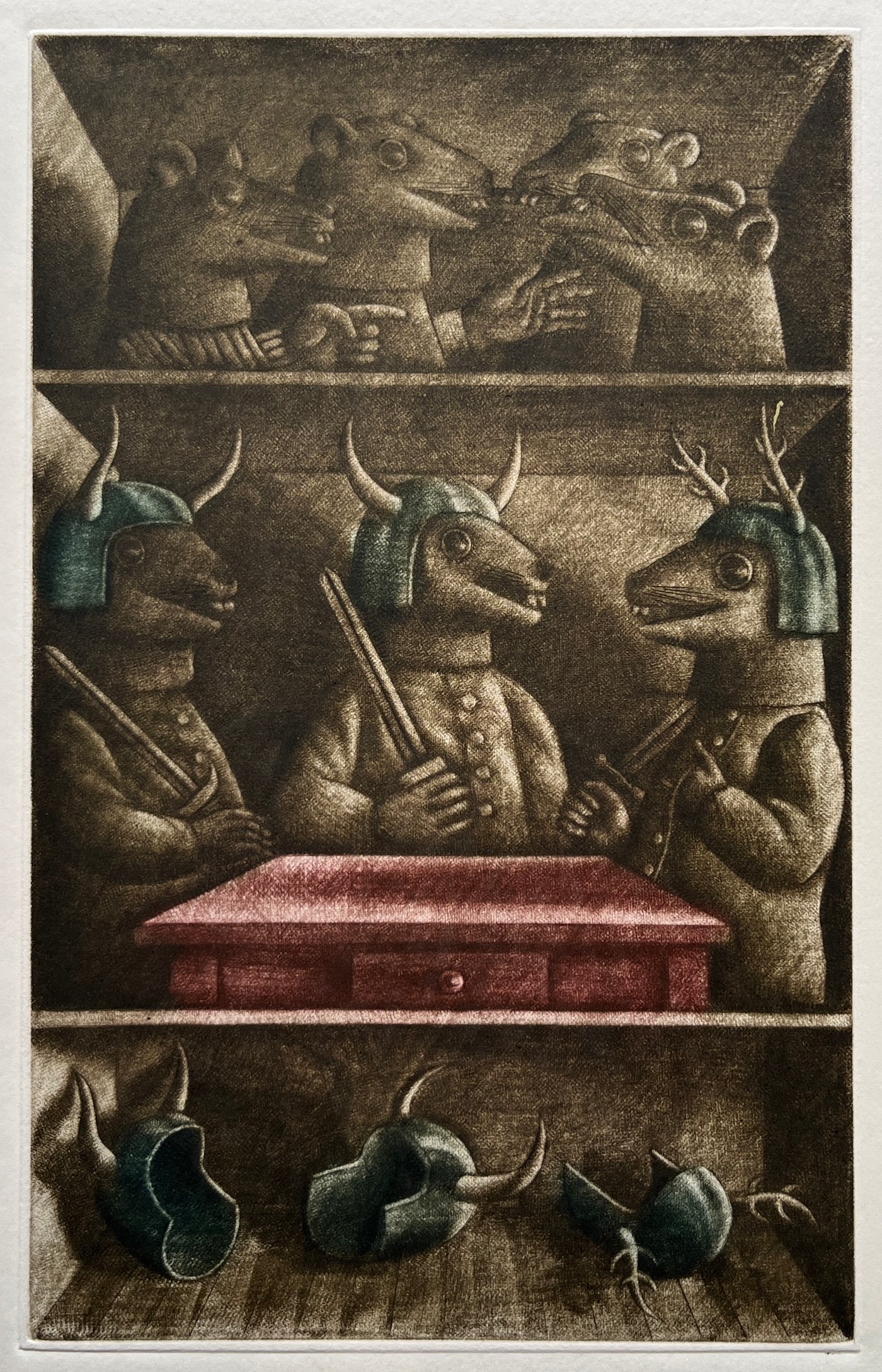 Grabado "Los ratones y las comadrejas" de Luis Alberto Solari - Edición 155/200