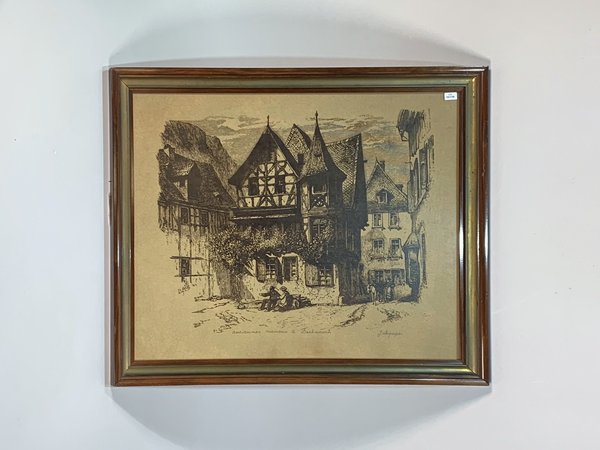 Cuadro Lámina Antigua: Caseríos y Personajes en Bacharach - imagen 1