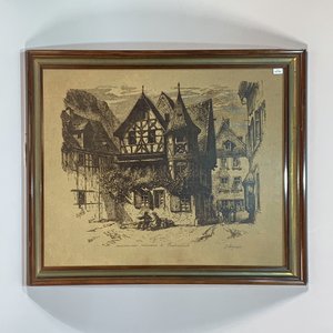 Cuadro Lámina Antigua: Caseríos y Personajes en Bacharach - imagen 1