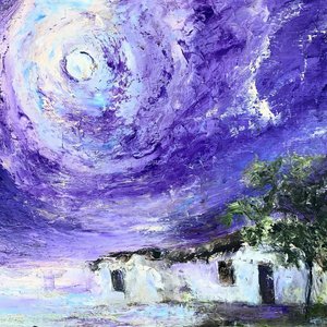 Cuadro Acrílico "Paisaje Campestre Nocturno" Firmado Olga Bacigalupo - imagen 2