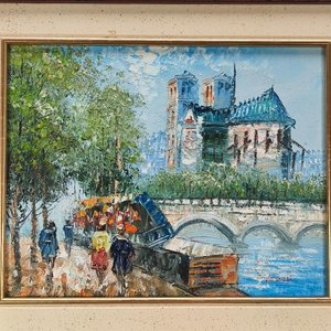 Óleo "Rio Sena, Paris" firmado Burnett con marco de madera - imagen 3
