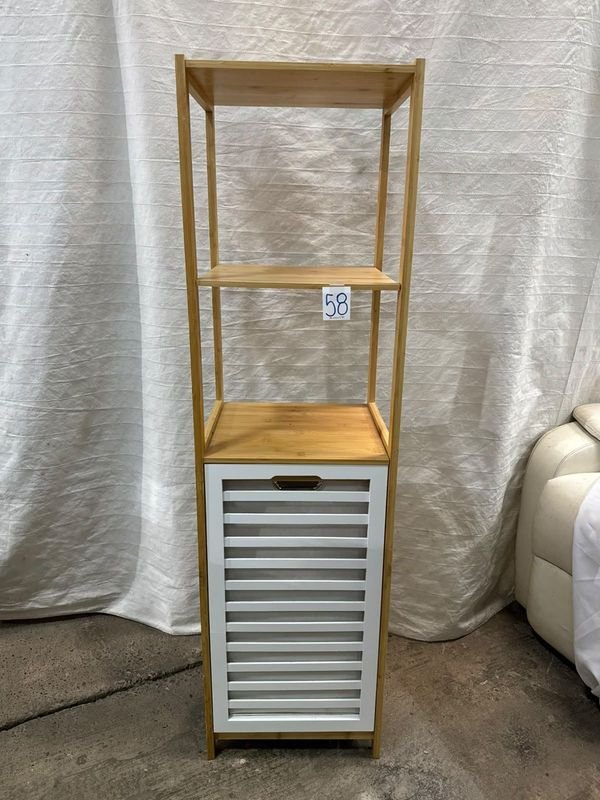 Estantería de Bambú con Canasto para Ropa y 3 Estantes
