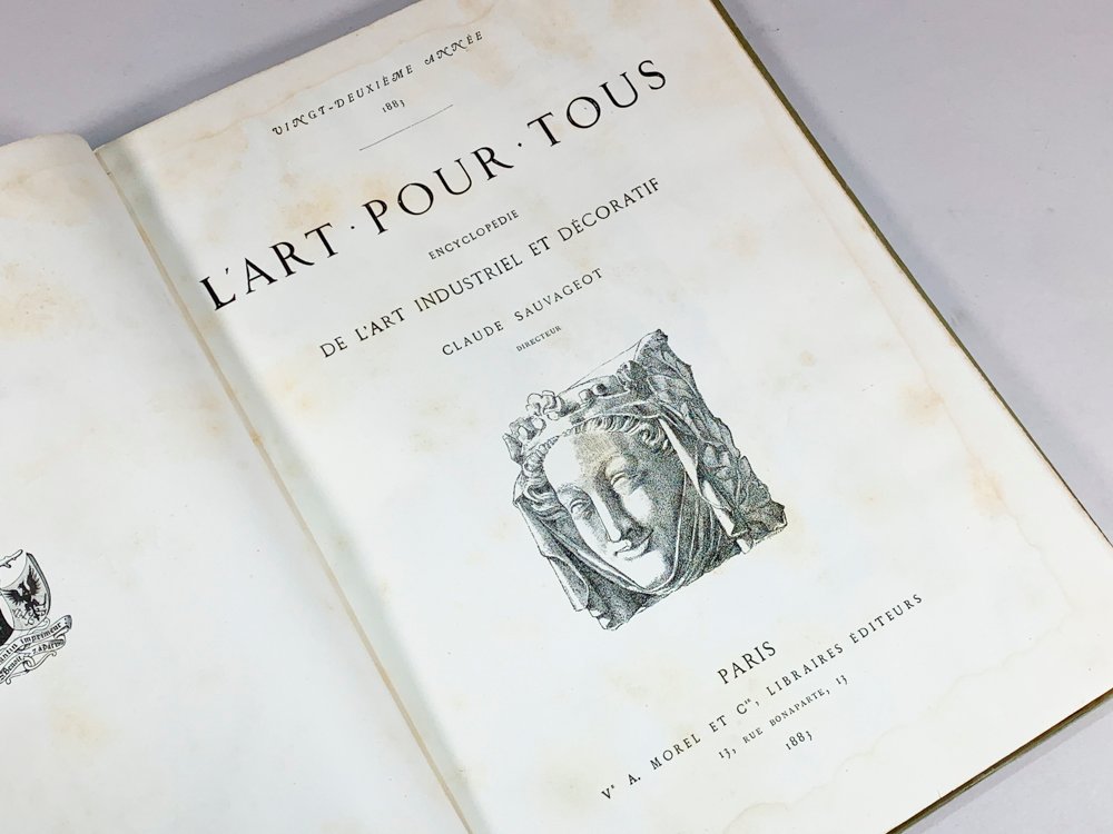 Libro de arte 'Art Pour Tous' (1883) con decoraciones en blanco y negro - imagen 2