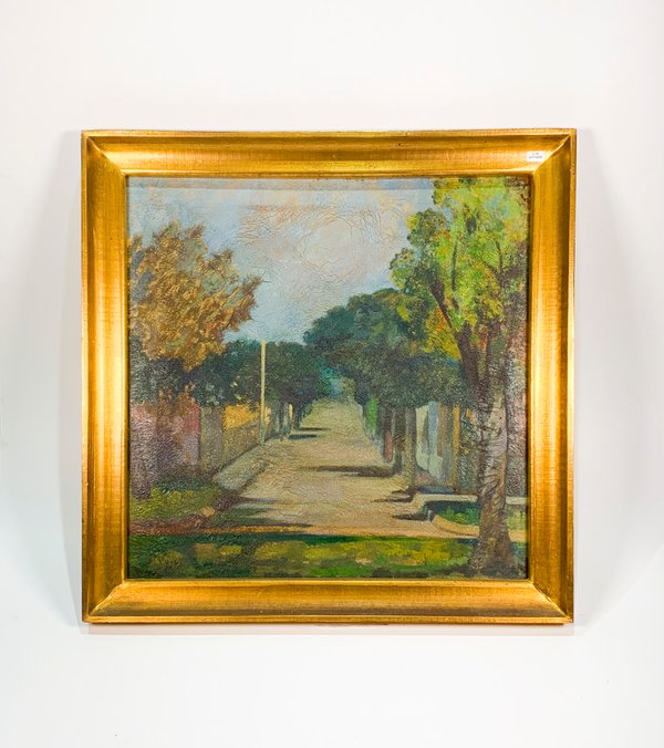 Lote siguiente: Pintura óleo sobre tela de Puig: Calle arbolada