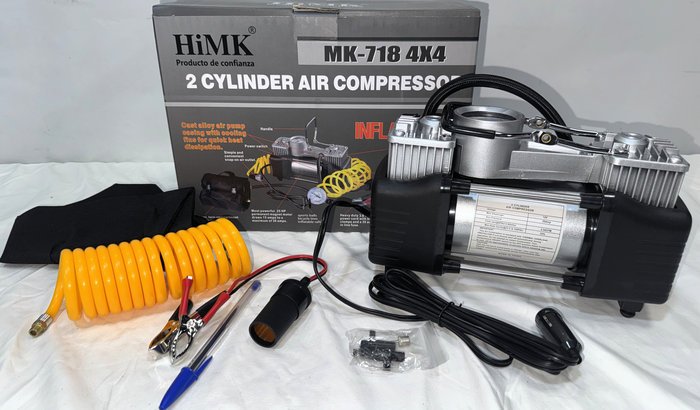 Compresor de Aire para Auto HiMK MK-718 4x4 Doble Pistón 12V 30 PSI Nuevo en Caja
