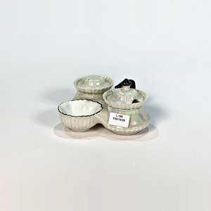 Trío de Porcelana Checoslovaca para Sal, Pimienta y Palillos con Asa Negra - imagen 2
