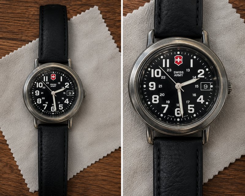 Reloj Swiss Army Negro Acero Cuarzo Caja 37mm Cuero Original