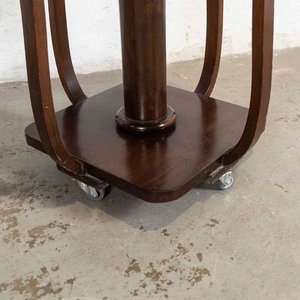 Mesa Auxiliar Rodante Estilo Art Decó Circular Madera Oscura - imagen 2