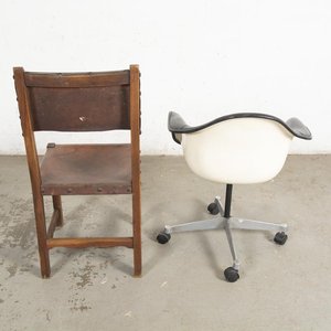 Sillón de Oficina Giratorio Negro y Silla de Madera y Cuero - imagen 3