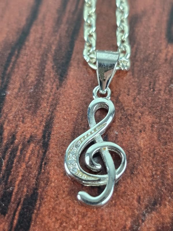 Cadena de Plata 925 con Dije Clave de Sol y Circones