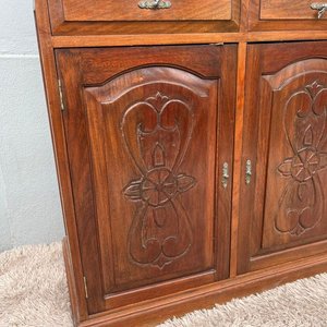 Aparador Antiguo de Madera Roble y Cerejeira con Alzada y Vidrios - imagen 7