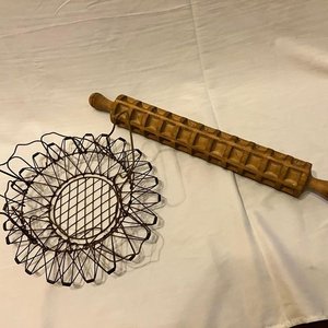 Cesta de Alambre y Palote Raviolero de Madera Vintage - imagen 2