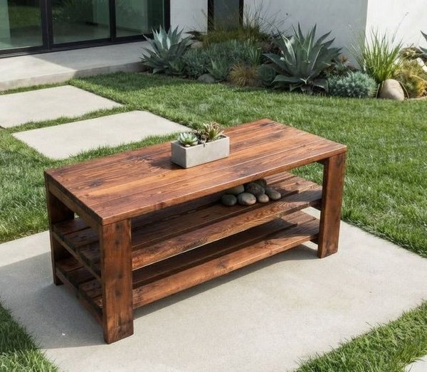 Juego de Mesa Ratona de Madera con Dos Estantes - imagen 1