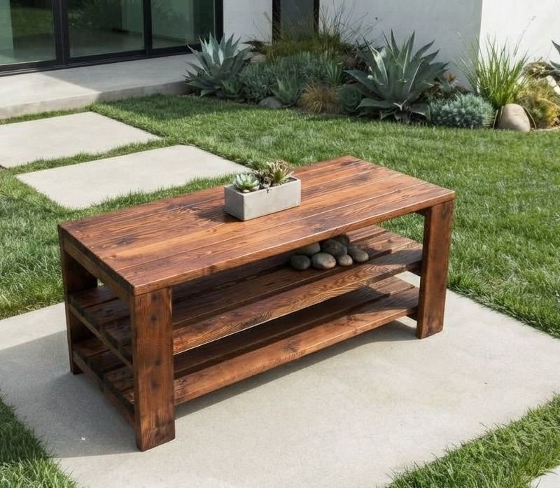 Juego de Mesa Ratona de Madera con Dos Estantes
