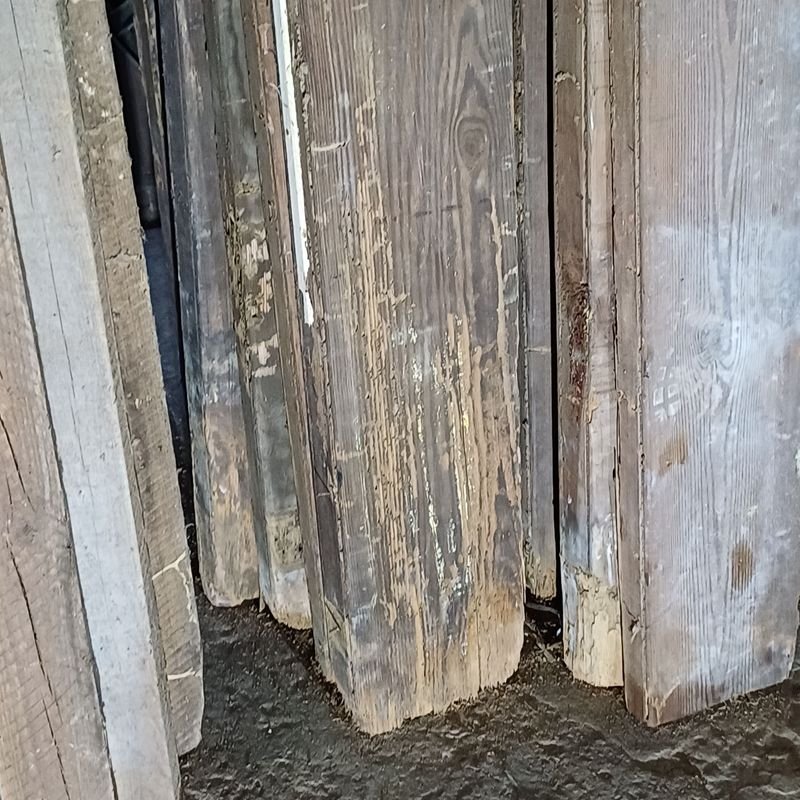 Seis tirantes de pinotea con rastros de polilla para decoración - imagen 6