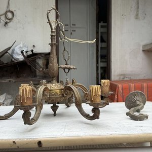 Candelabro de Techo Antiguo de Bronce con 6 Brazos Ornamentales - imagen 2