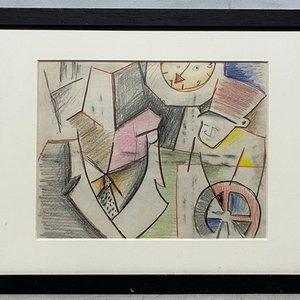 Composición con Personajes y Reloj de Walter Deliotti - Lápiz Graso - imagen 2
