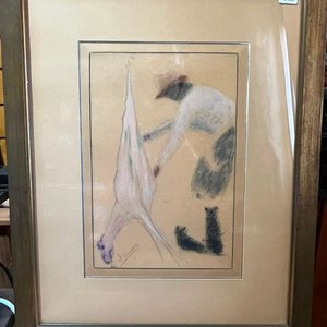 Lote siguiente: Obra de José Cúneo: "Carneando" en Pastel, Firmada y Enmarcada