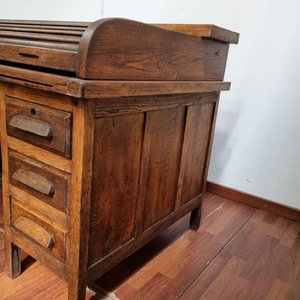 Escritorio Antiguo Americano de Madera con Alzada y Cortina - imagen 4