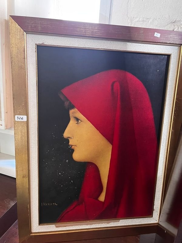 Cuadro de Mujer con Pañuelo Rojo, 60 x 84 cm