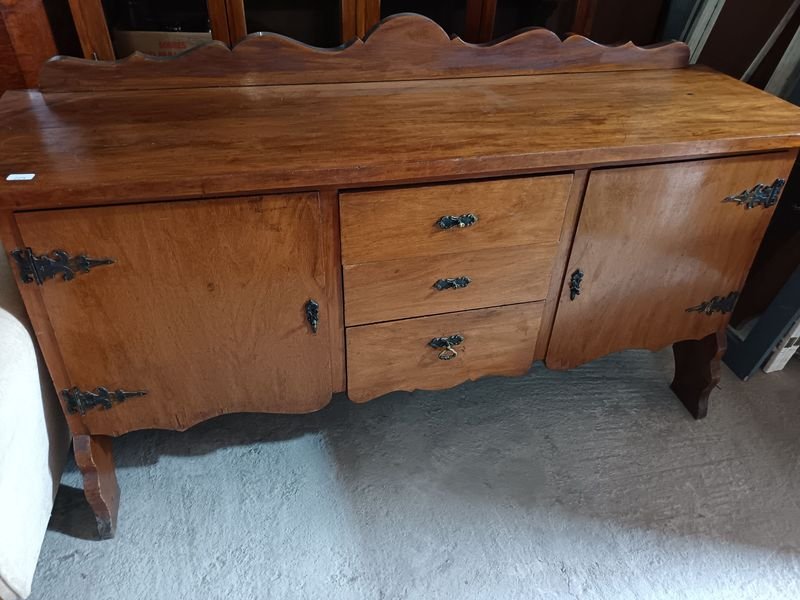 Mesa Auxiliar Antigua de Madera Maciza con Cajones y Puertas