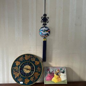 Conjunto Decorativo Oriental: Reloj Chino y Cuadro de Bailarinas - imagen 2